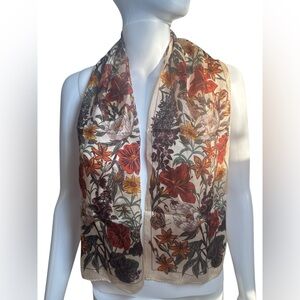 100% Silk Floral Print Scarf with Vibrant Colors